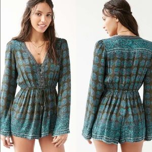 UO Ecote Helena Long Sleeve Romper